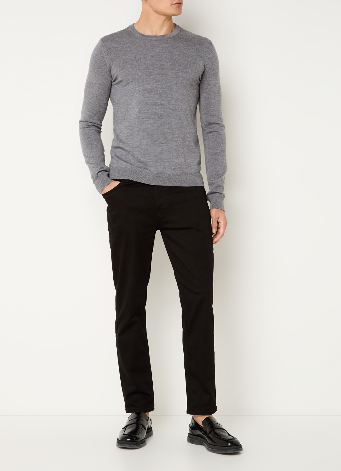 HUGO San Cedric fijngebreide pullover van wol  - voorkant 4 grijs