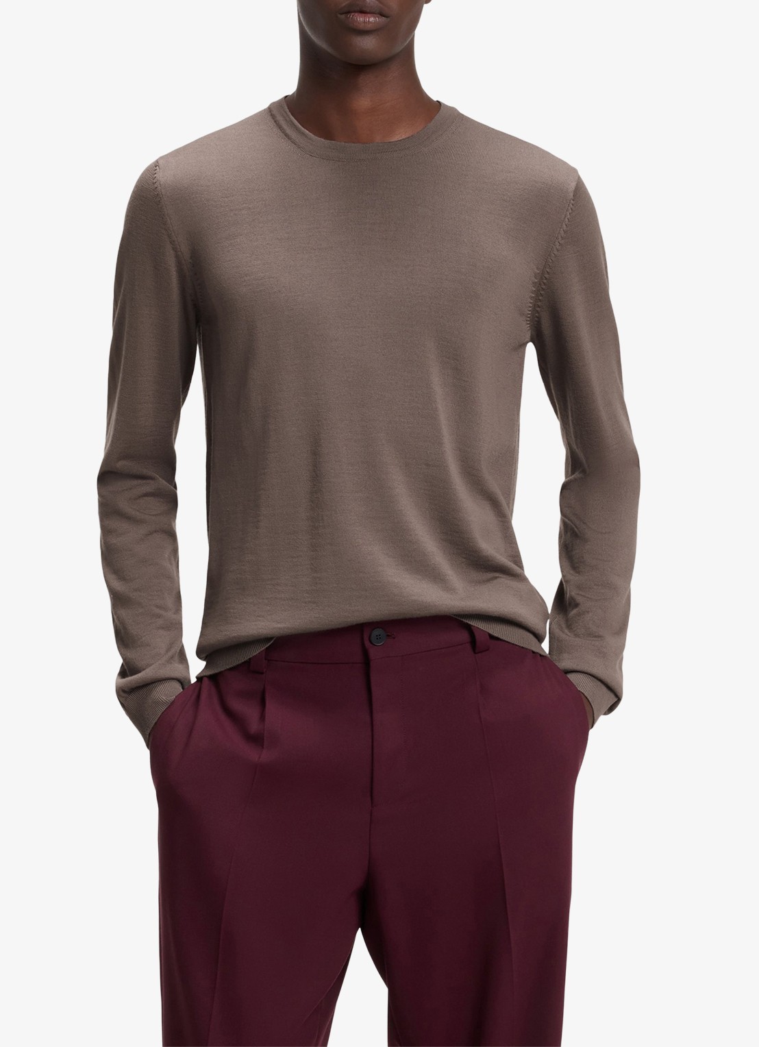 HUGO San Cedric fijngebreide pullover van wol  - detail 4 rust/copper-223