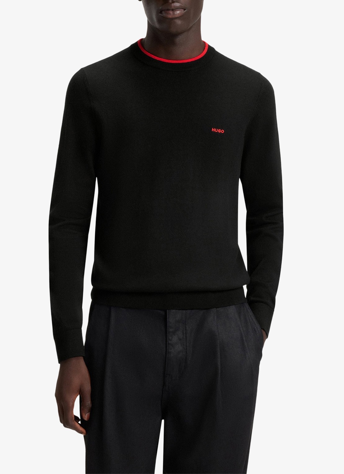 HUGO San Cudo fijngebreide pullover met logoborduring - detail 4 zwart