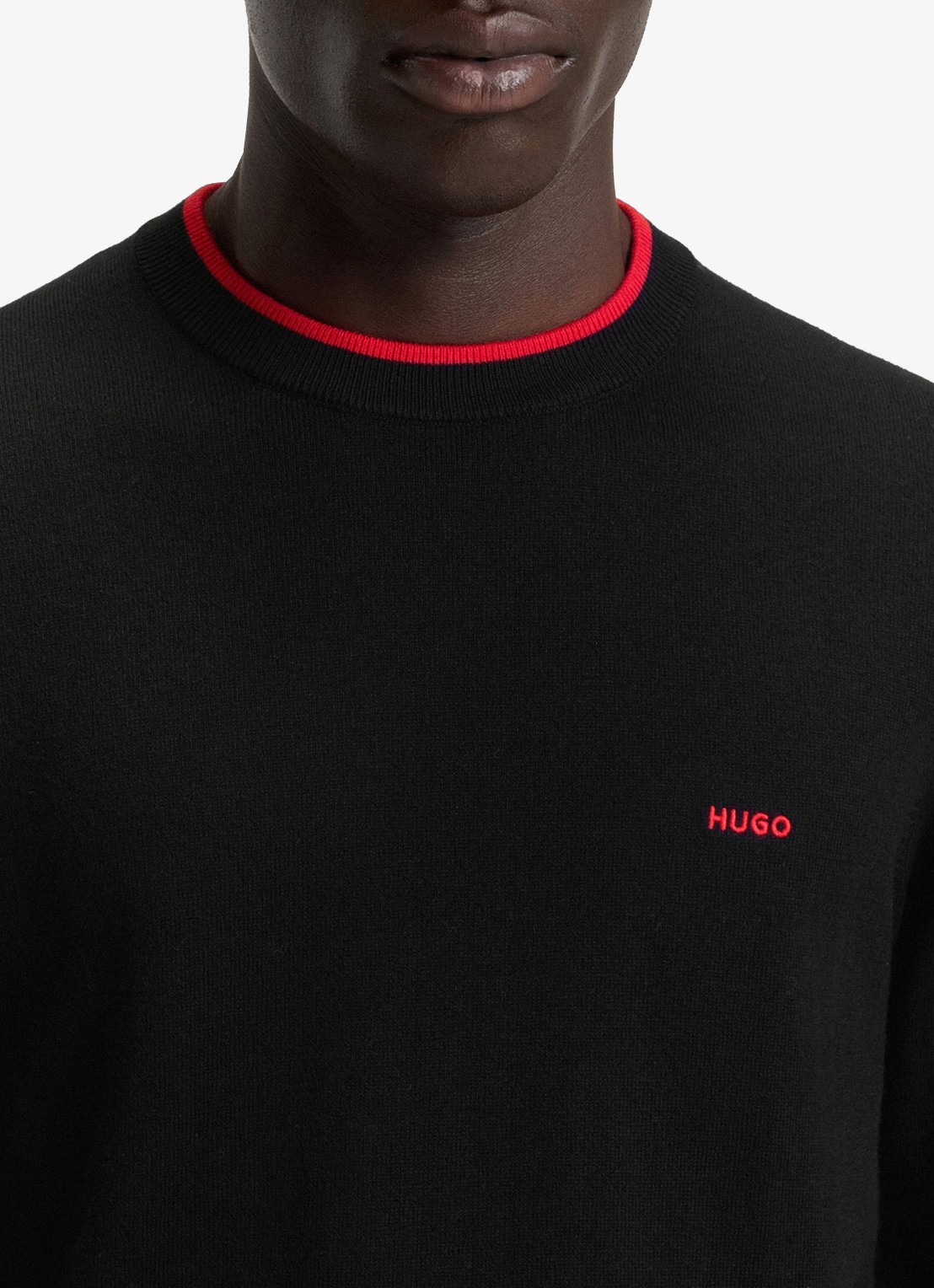 HUGO San Cudo fijngebreide pullover met logoborduring - detail 5 zwart