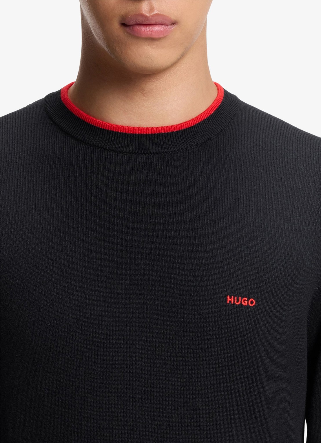 HUGO San Cudo fijngebreide pullover met logoborduring - detail 5 donkerblauw