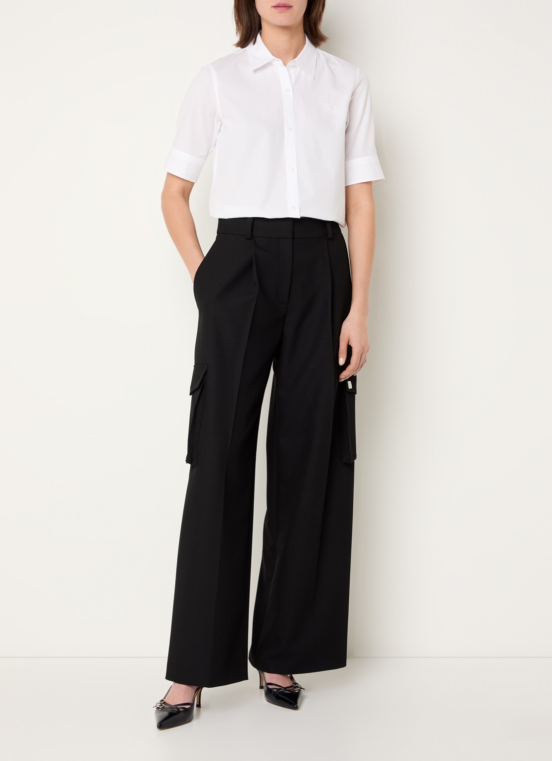 HUGO Sarepla blouse met logoborduring - voorkant 2 white-100 / wit