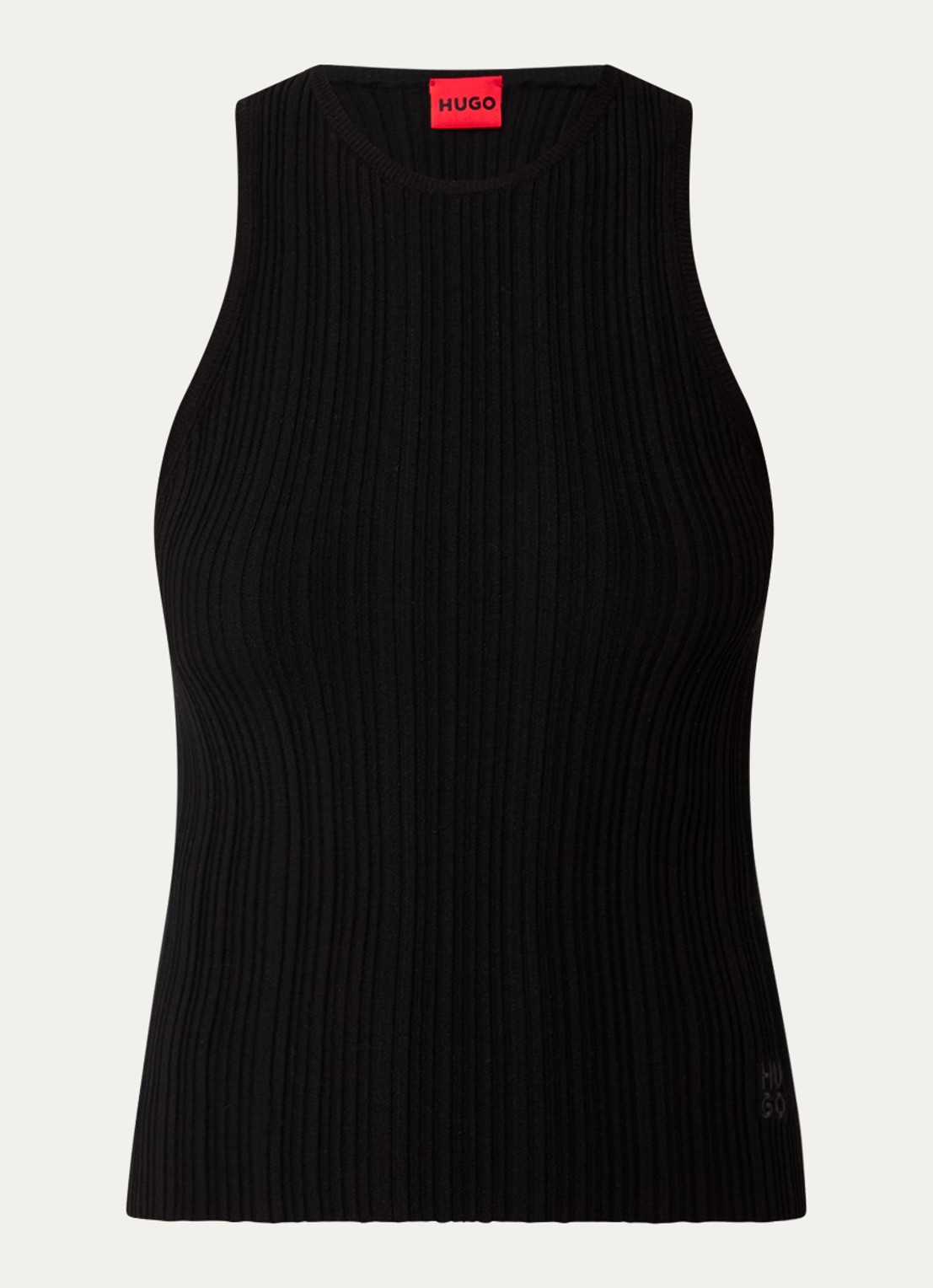 HUGO Sarepla  ribgebreide top met logoborduring  - voorkant 2 black-001 / zwart