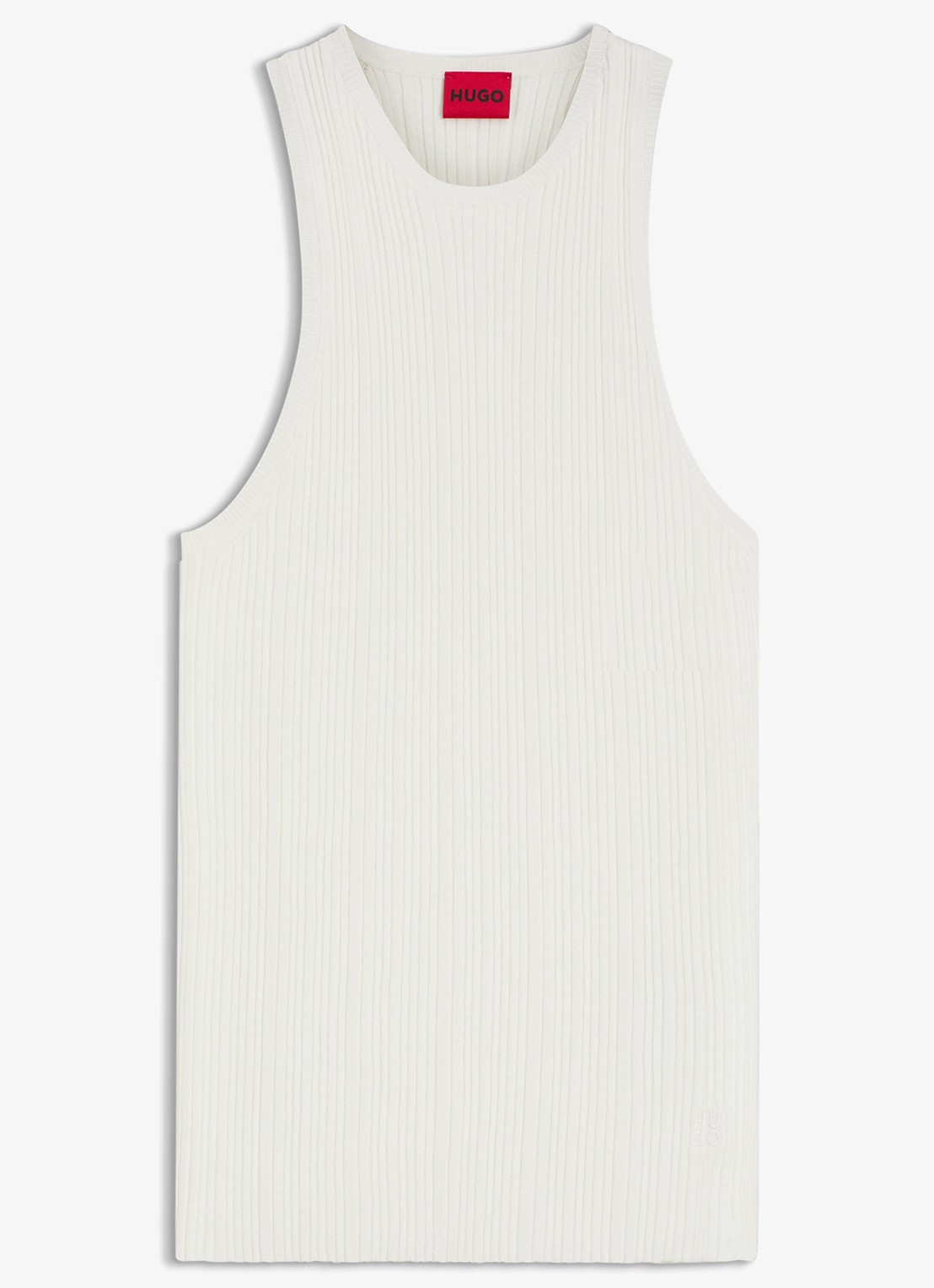 HUGO Sarepla  ribgebreide top met logoborduring  - voorkant 4 open white-115 / wit