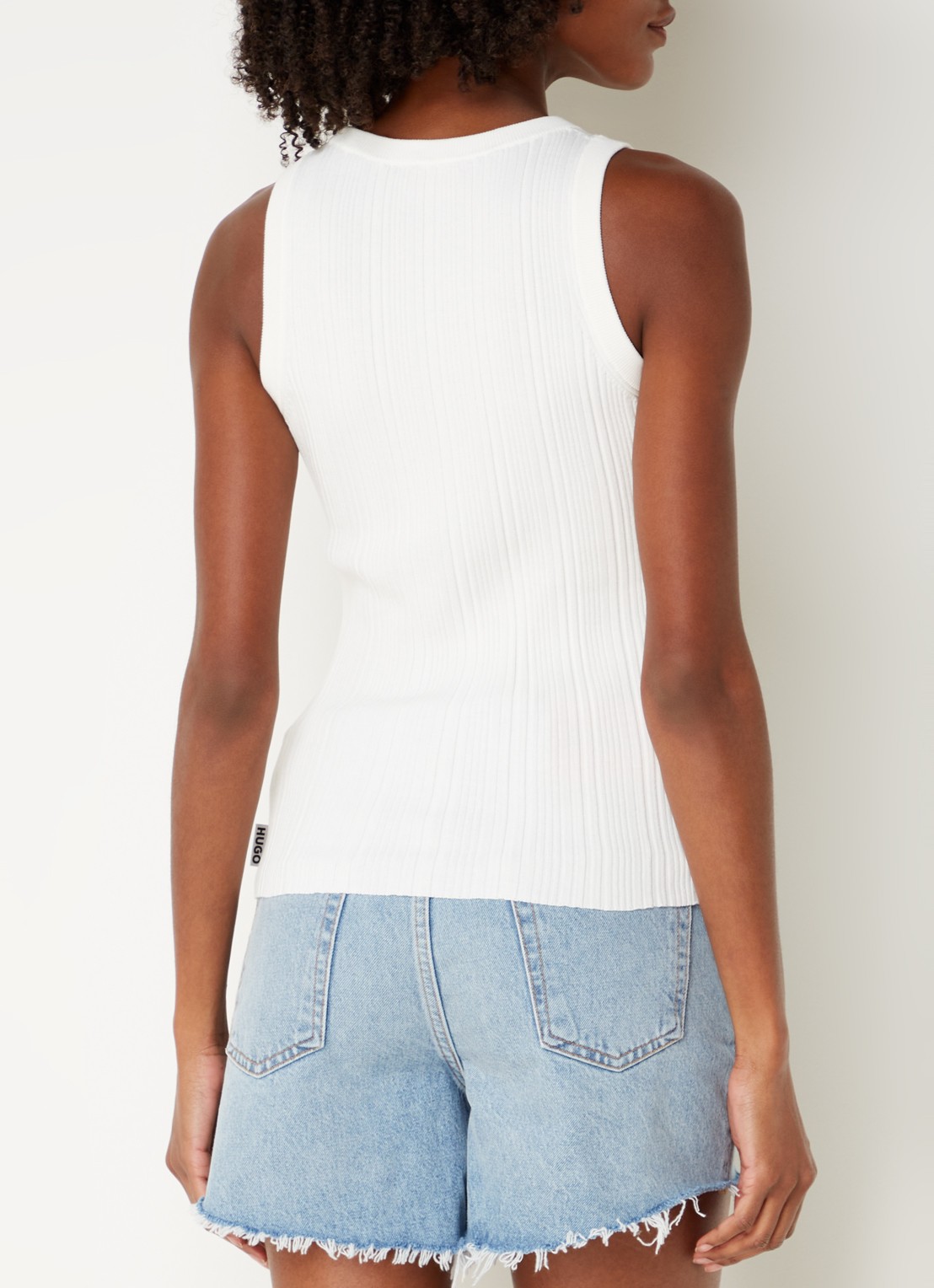 HUGO Sareple ribgebreide tanktop met logo - achterkant 4 beige