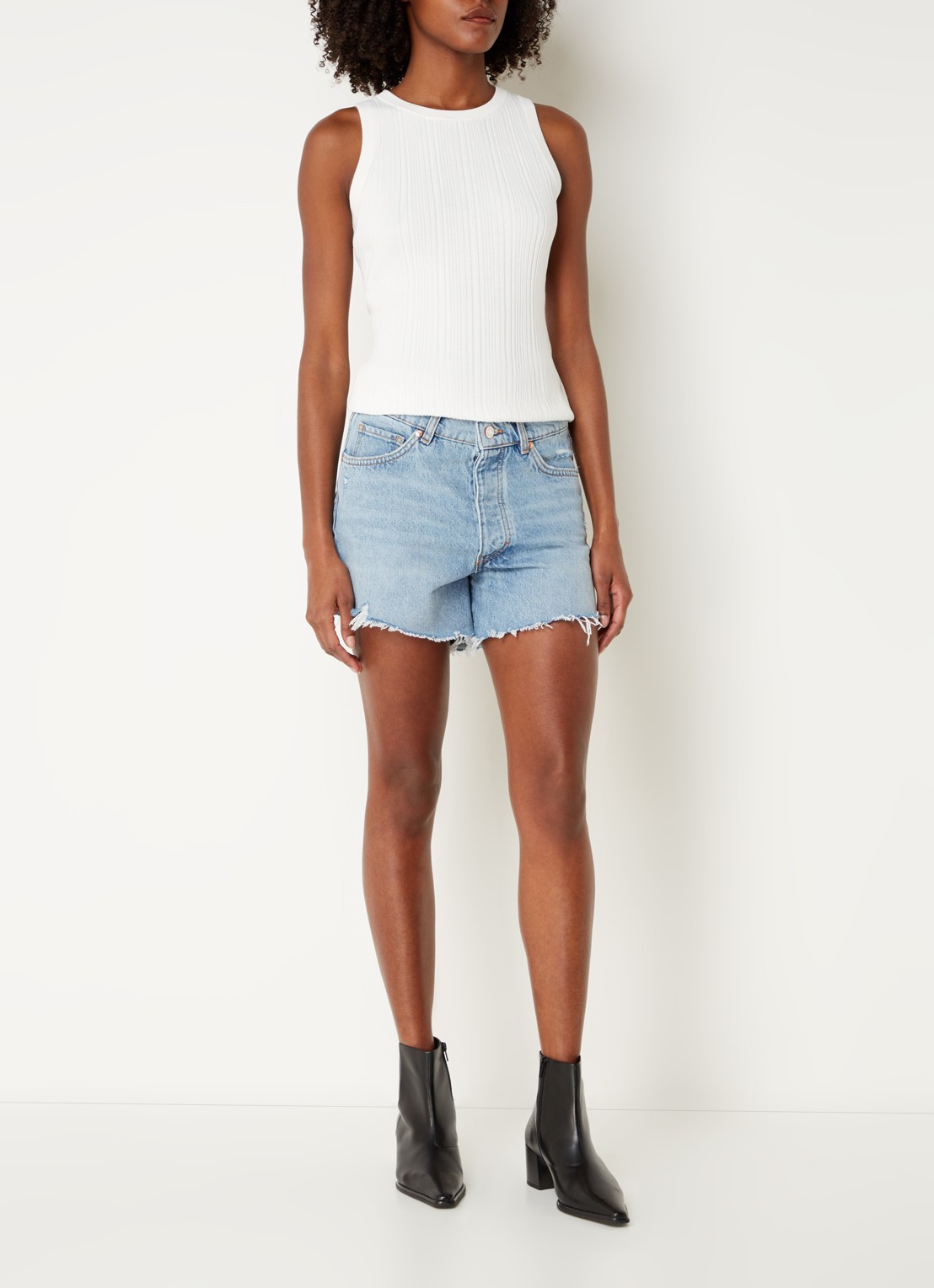 HUGO Sareple ribgebreide tanktop met logo - voorkant 3 beige