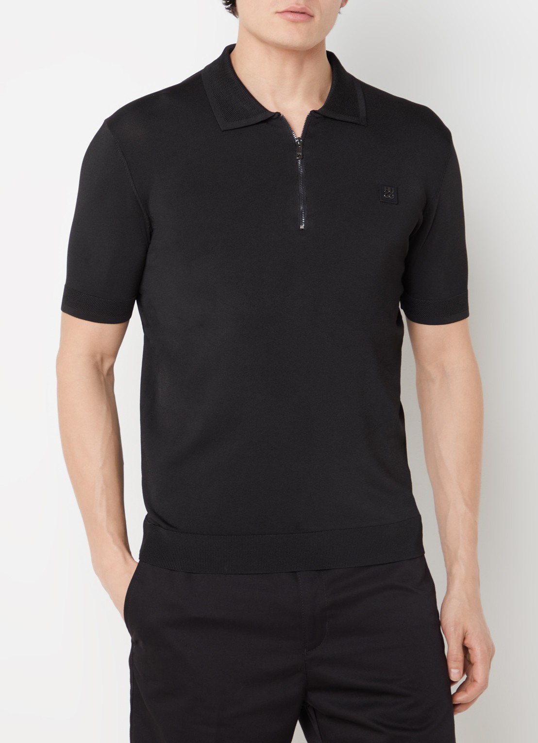 HUGO Sayfong regular fit polo met halve rits en logo - detail 3 zwart