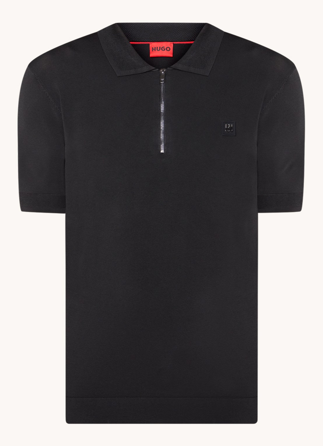 HUGO Sayfong regular fit polo met halve rits en logo - voorkant zwart