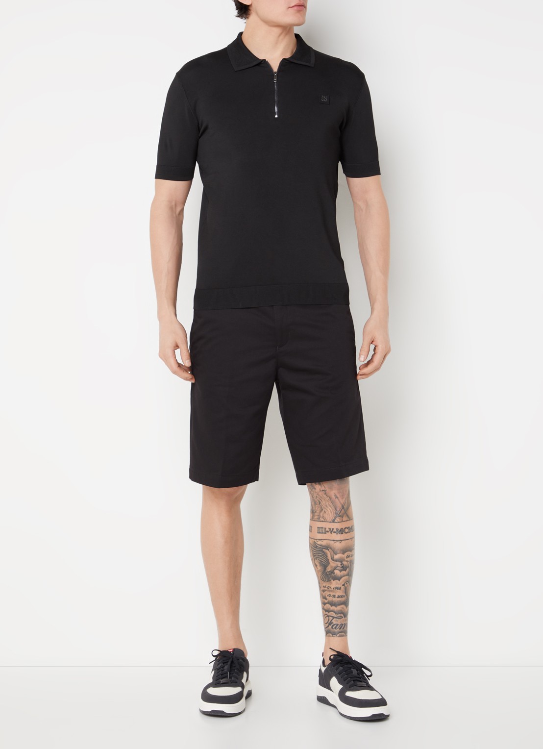 HUGO Sayfong regular fit polo met halve rits en logo - voorkant 2 zwart