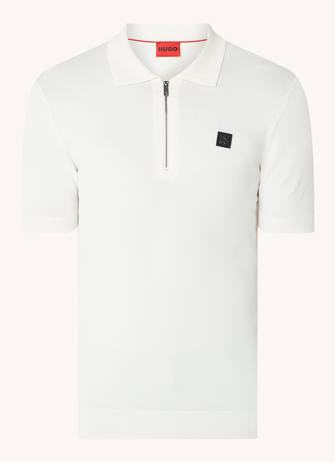 HUGO Sayfong regular fit polo met halve rits en logo - voorkant 3 gebroken wit