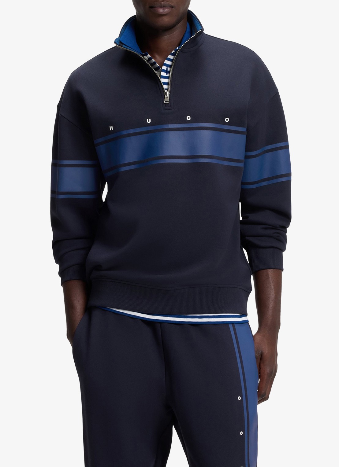 HUGO Schipperstrui met logo - detail blauw