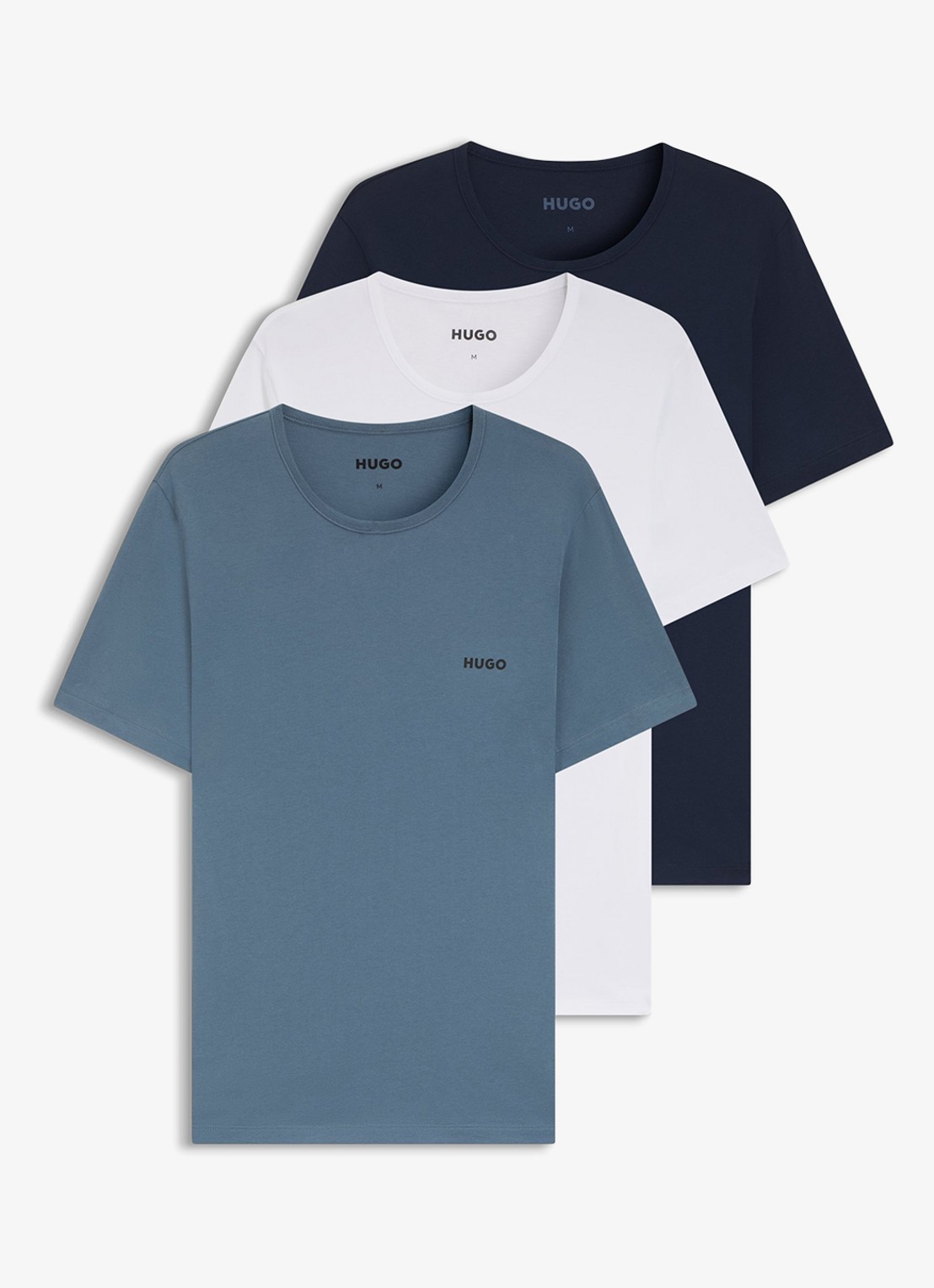 HUGO Set van drie katoenen T-shirts in meerdere kleuren met logoprint - voorkant blauwgrijs