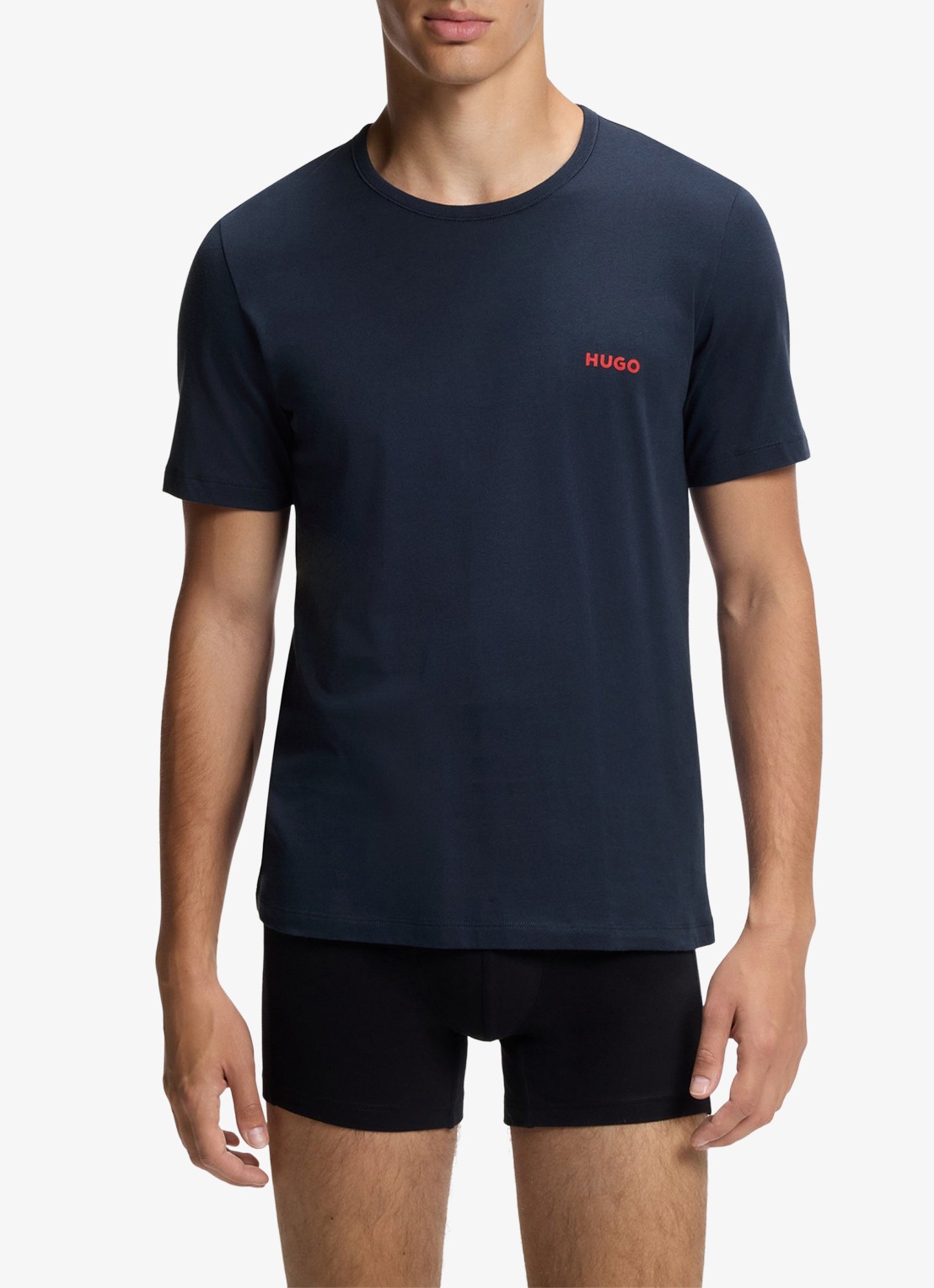 HUGO Set van drie katoenen T-shirts in meerdere kleuren met logoprint - voorkant 2 blauwgrijs