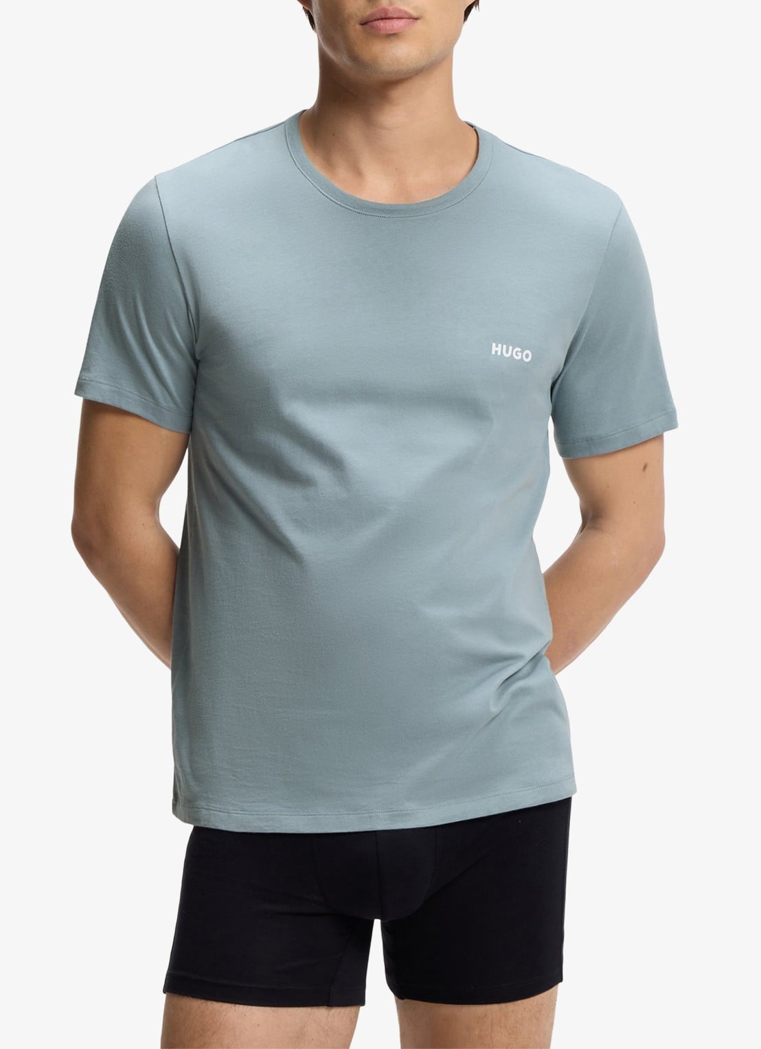 HUGO Set van drie katoenen T-shirts in meerdere kleuren met logoprint - detail 4 staalblauw