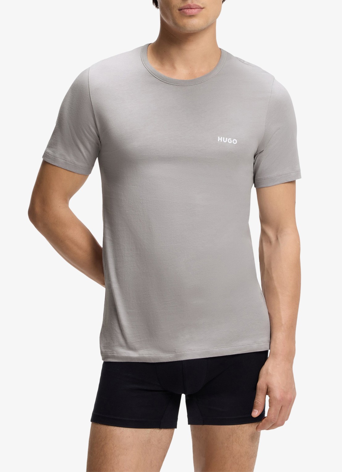 HUGO Set van drie katoenen T-shirts in meerdere kleuren met logoprint - detail 5 staalblauw