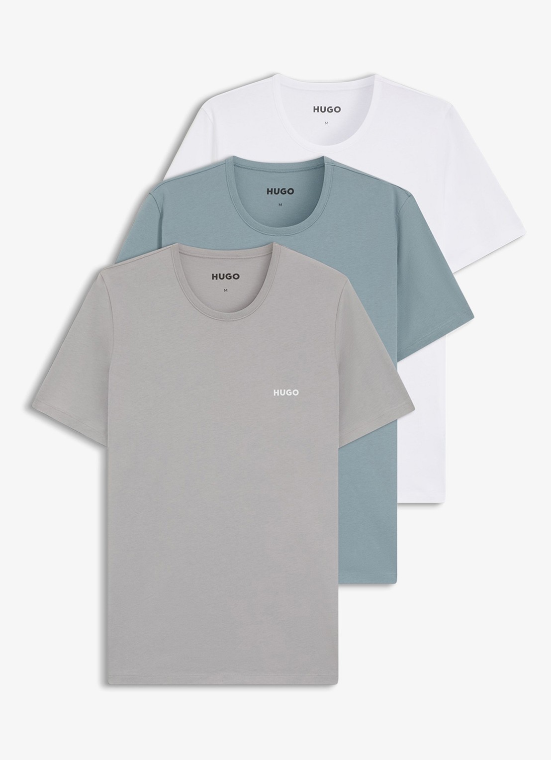 HUGO Set van drie katoenen T-shirts in meerdere kleuren met logoprint - voorkant 2 staalblauw