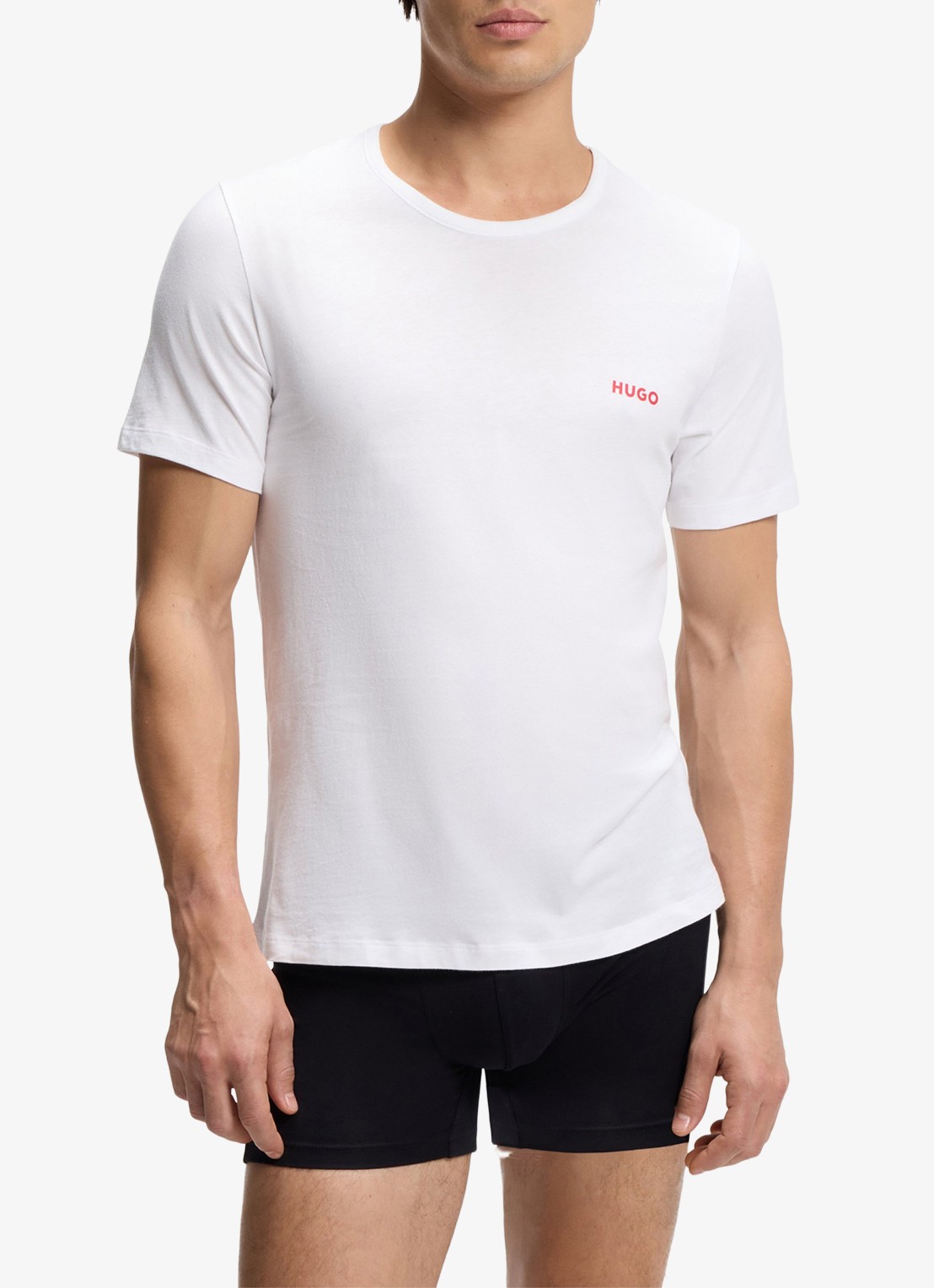 HUGO Set van drie katoenen T-shirts in meerdere kleuren met logoprint - voorkant 3 staalblauw