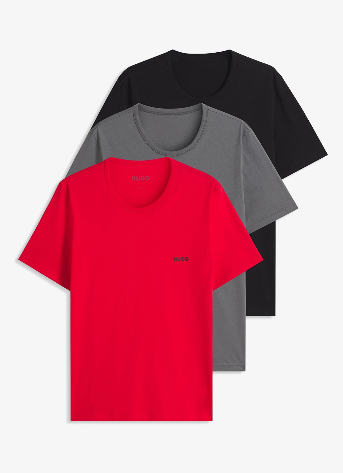 HUGO Set van drie katoenen T-shirts in meerdere kleuren met logoprint - voorkant 5 open miscellaneous-974 / rood