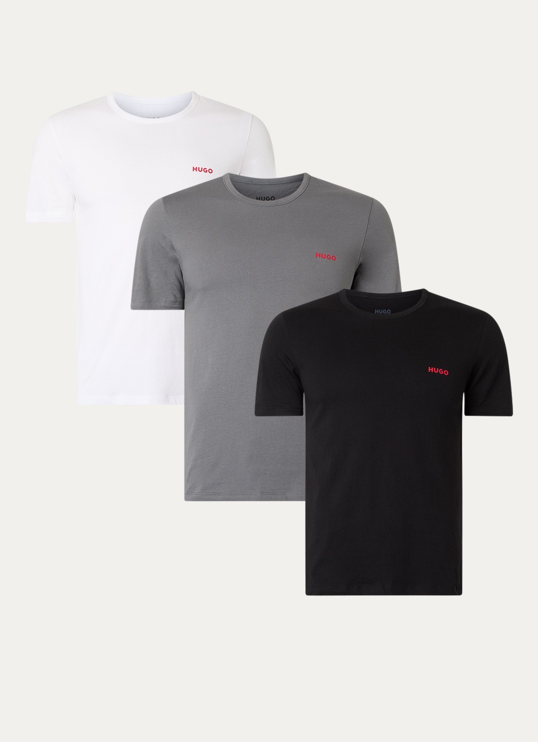 HUGO Set van drie katoenen T-shirts in meerdere kleuren met logoprint - voorkant 3 open miscellaneous-983 / wit