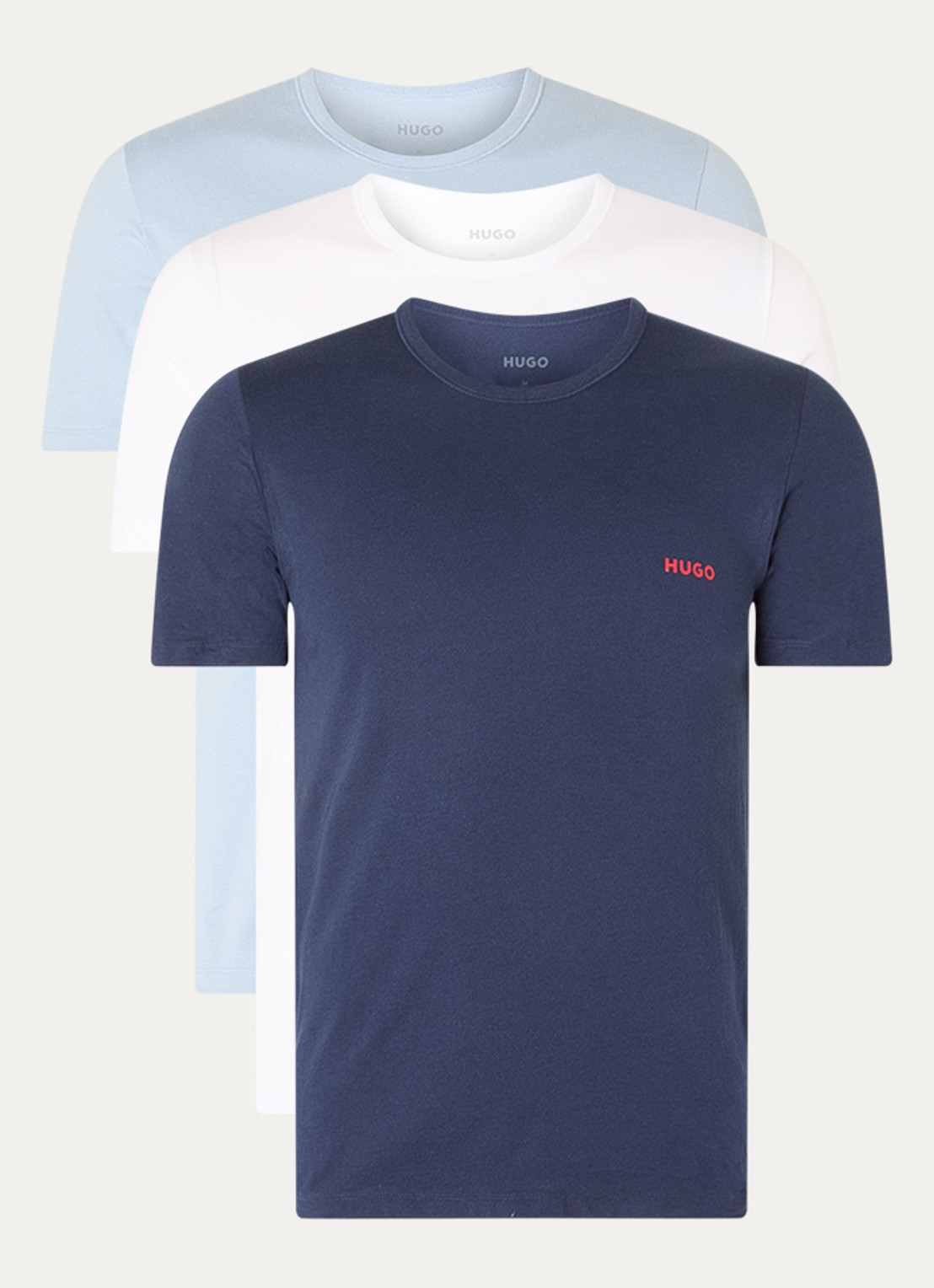 HUGO Set van drie katoenen T-shirts in meerdere kleuren met logoprint - voorkant 2 blauw
