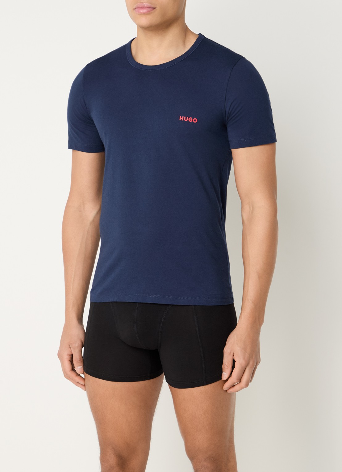 HUGO Set van drie katoenen T-shirts in meerdere kleuren met logoprint - voorkant 3 blauw