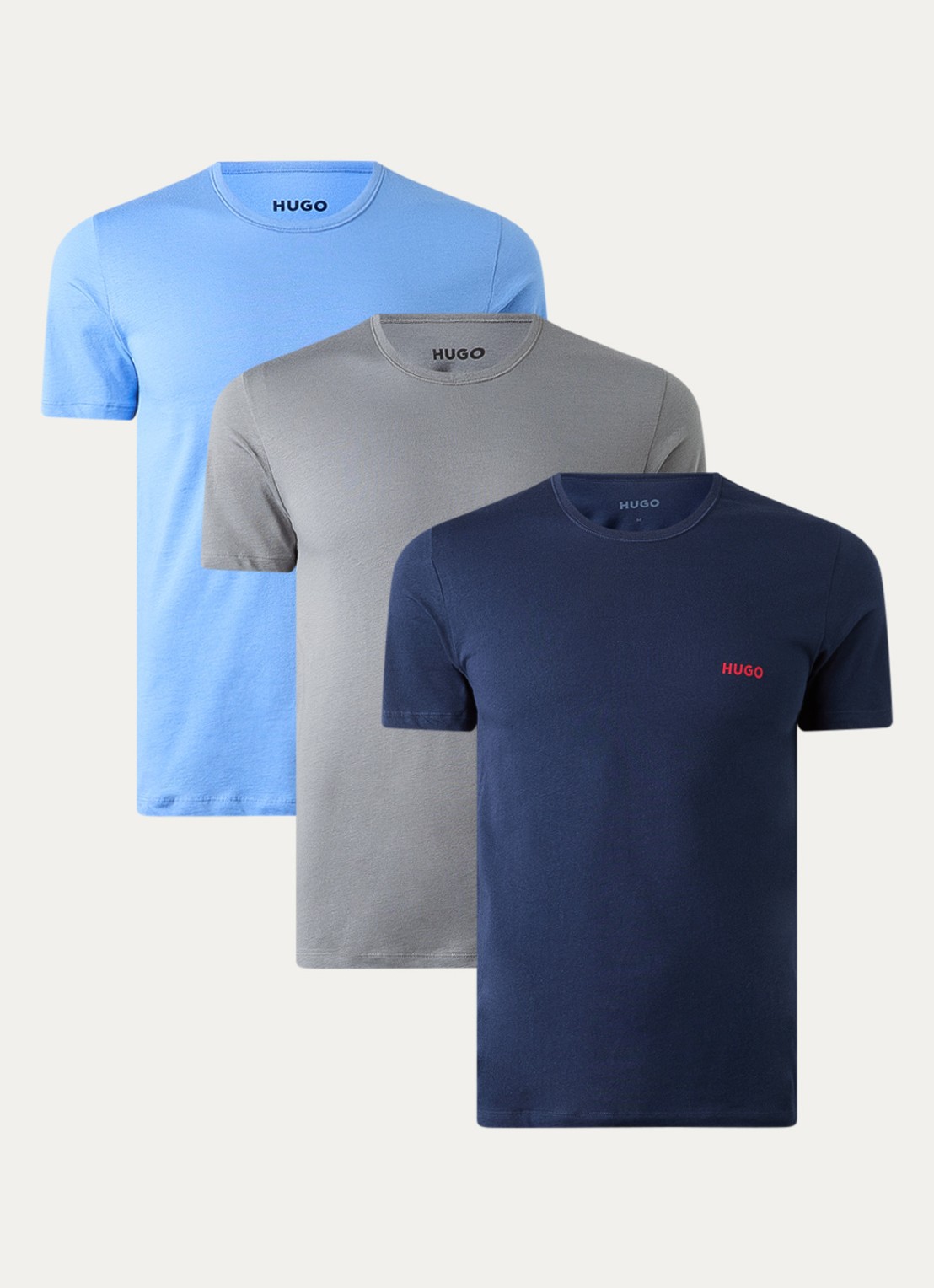 HUGO Set van drie katoenen T-shirts in meerdere kleuren met logoprint - voorkant open miscellaneous-963 / blauw