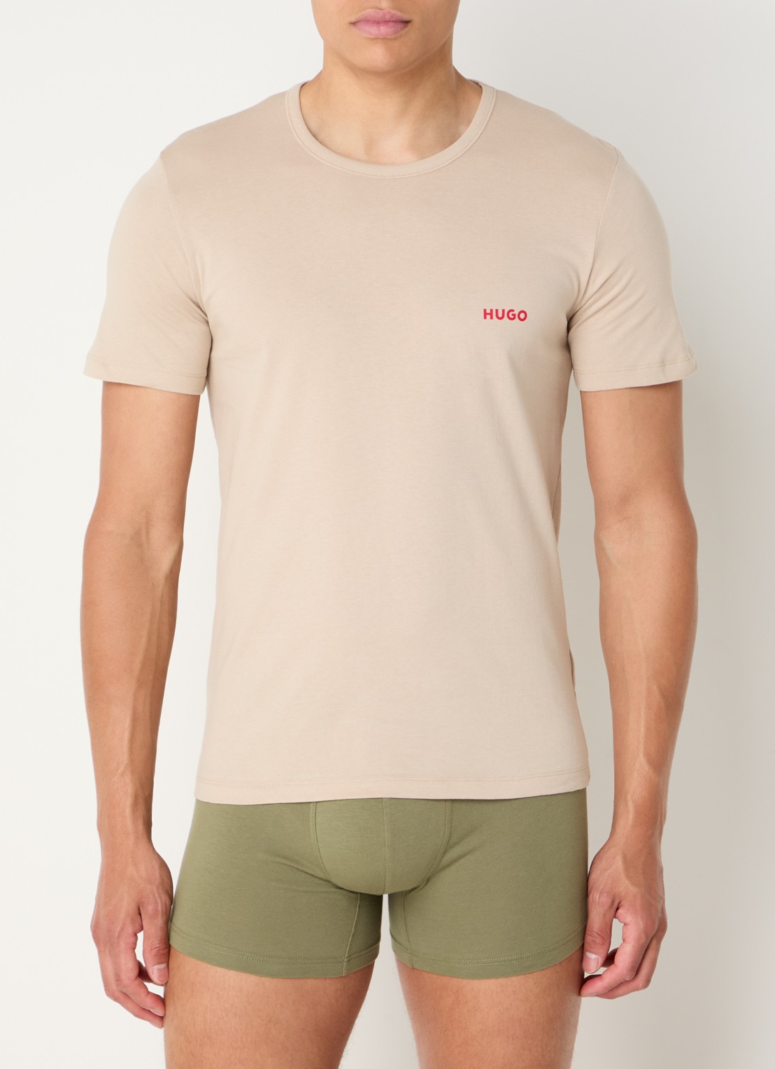 HUGO Set van drie katoenen T-shirts in meerdere kleuren met logoprint - detail 3 open miscellaneous-964 / beige