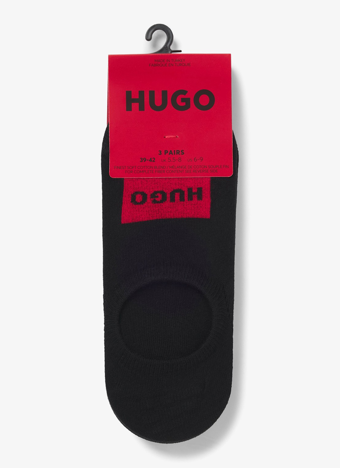 HUGO Set van drie paar onzichtbare sokken met rode logolabels - voorkant 3 zwart