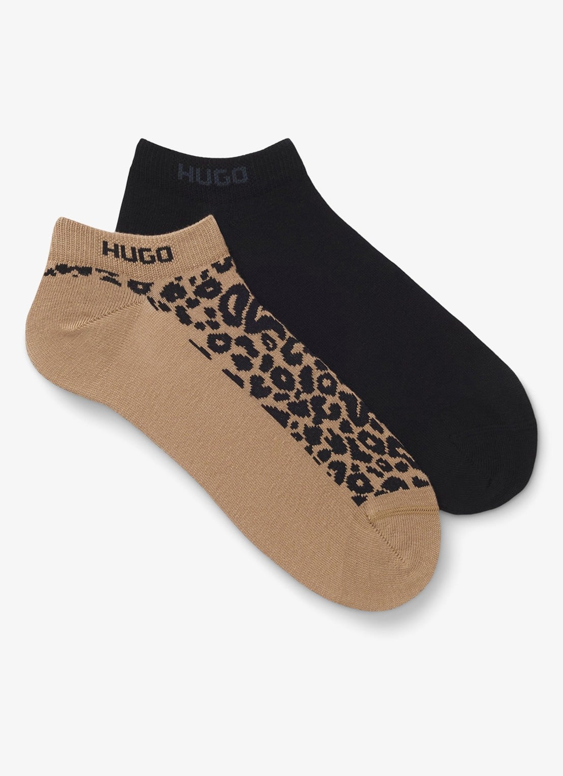 HUGO Set van twee paar enkelsokken van een katoenmix - voorkant lichtbruin
