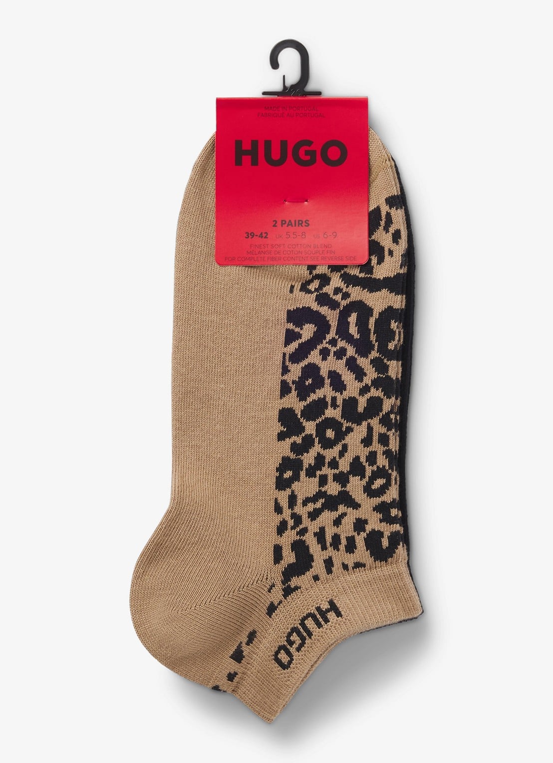 HUGO Set van twee paar enkelsokken van een katoenmix - voorkant 2 lichtbruin