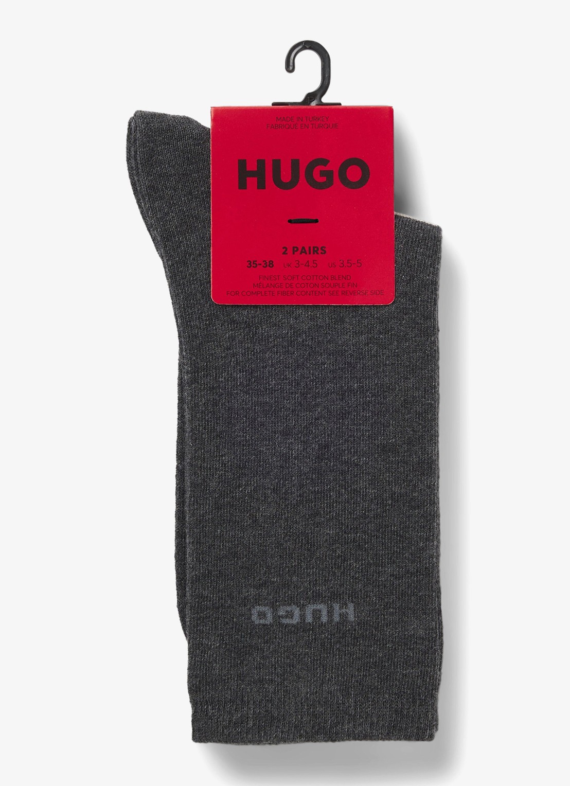 HUGO Set van twee paar logosokken in standaardlengte van een katoenmix - voorkant 2 medium grey-031 / grijs