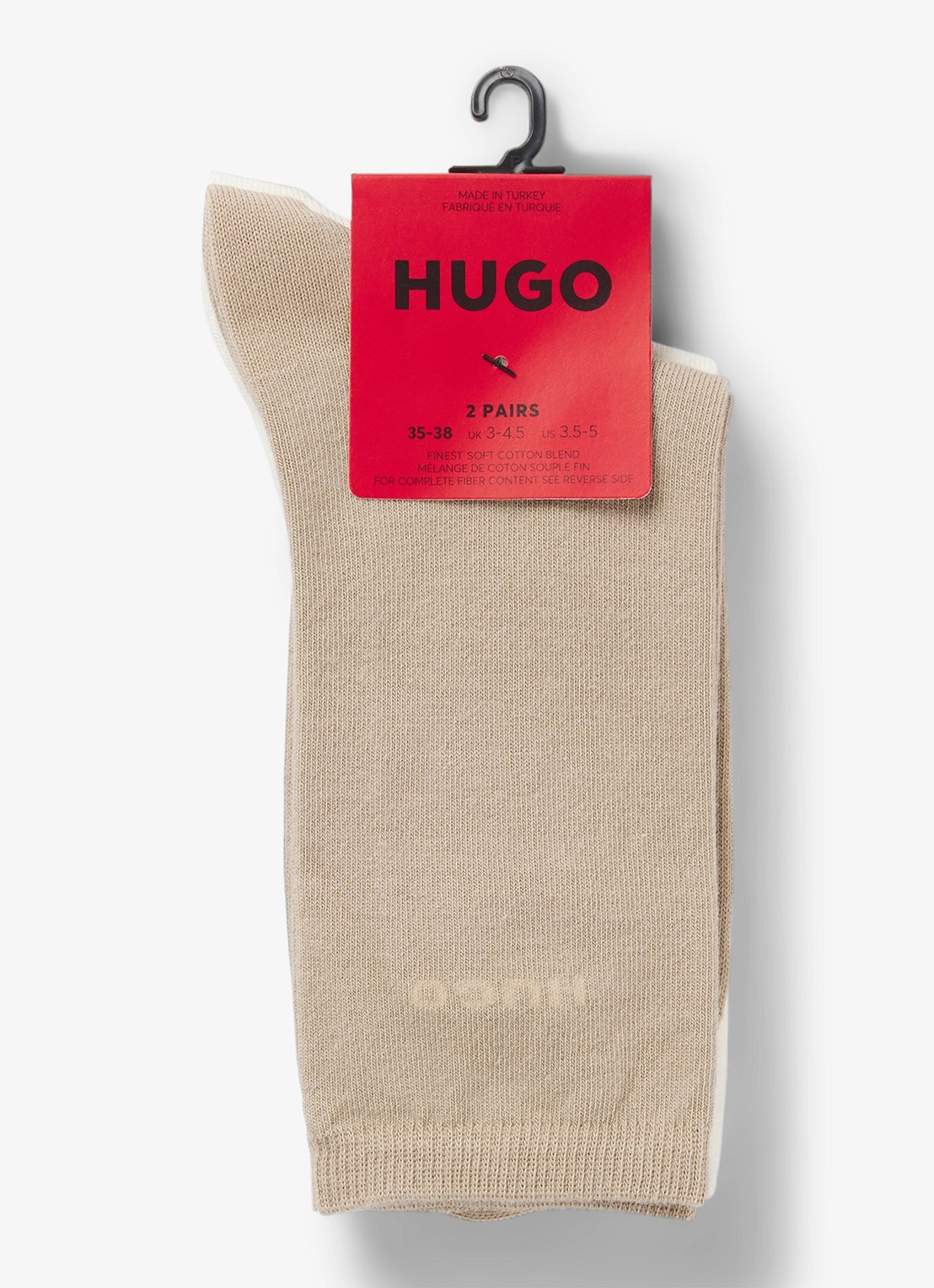 HUGO Set van twee paar logosokken in standaardlengte van een katoenmix - voorkant 3 light /pastel brown-232 / bruin