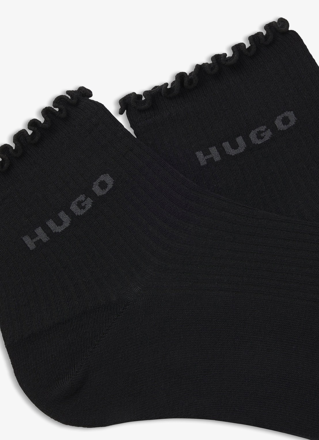 HUGO Set van twee paar ribgebreide korte sokken met geribbelde boorden - detail 3 zwart