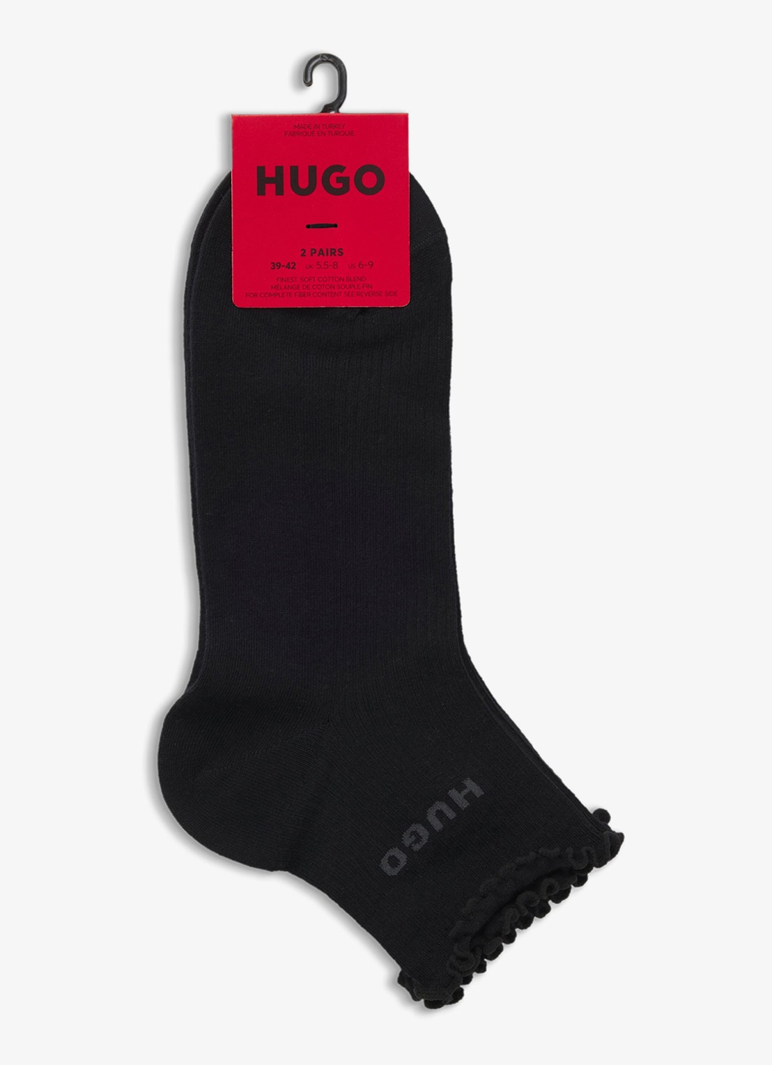 HUGO Set van twee paar ribgebreide korte sokken met geribbelde boorden - voorkant 2 zwart