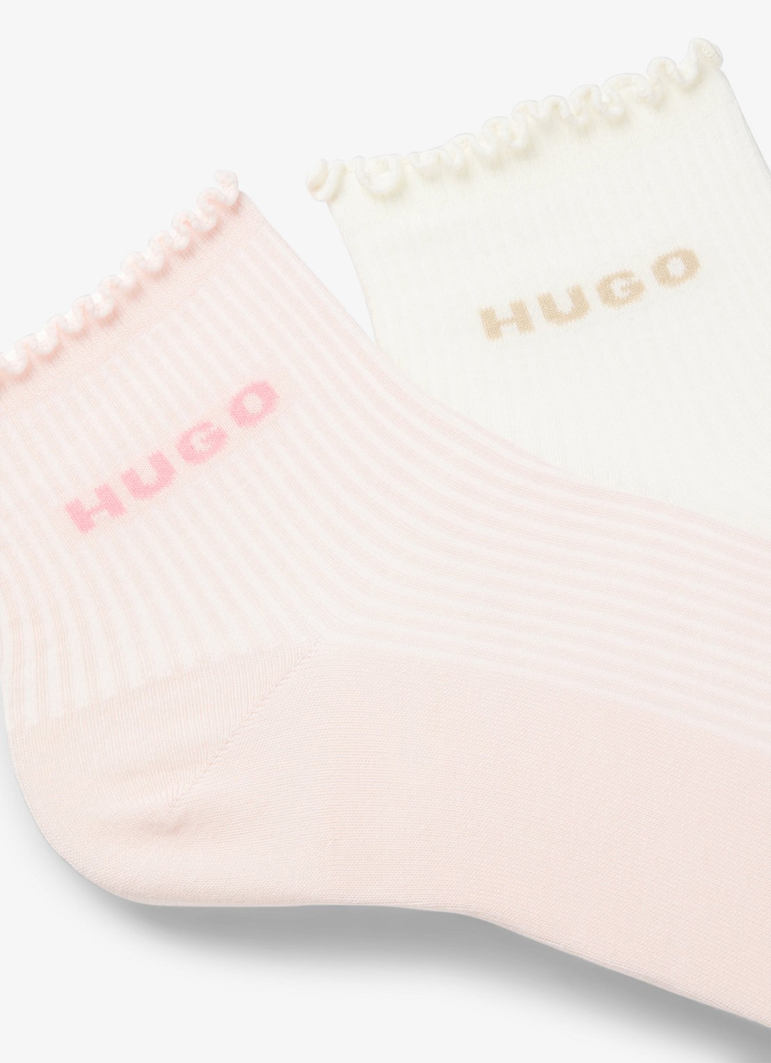 HUGO Set van twee paar ribgebreide korte sokken met geribbelde boorden - detail lichtroze