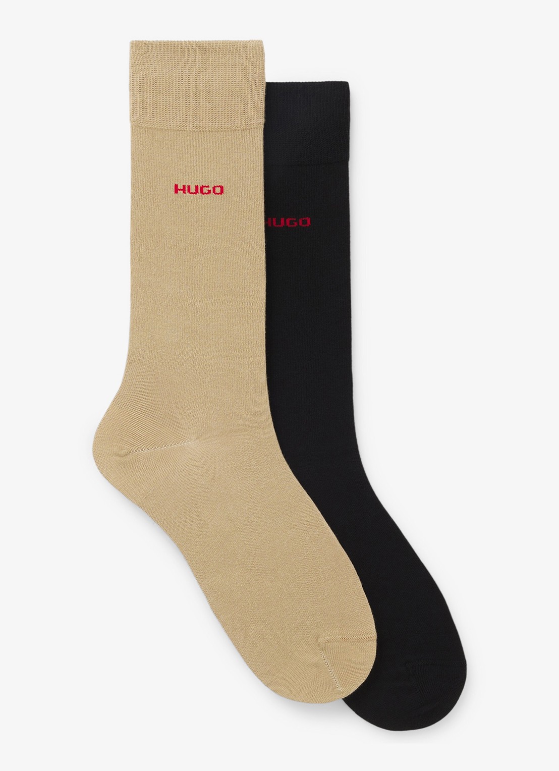 HUGO Set van twee paar sokken met normale lengte en logo - voorkant 3 medium beige-269 / beige