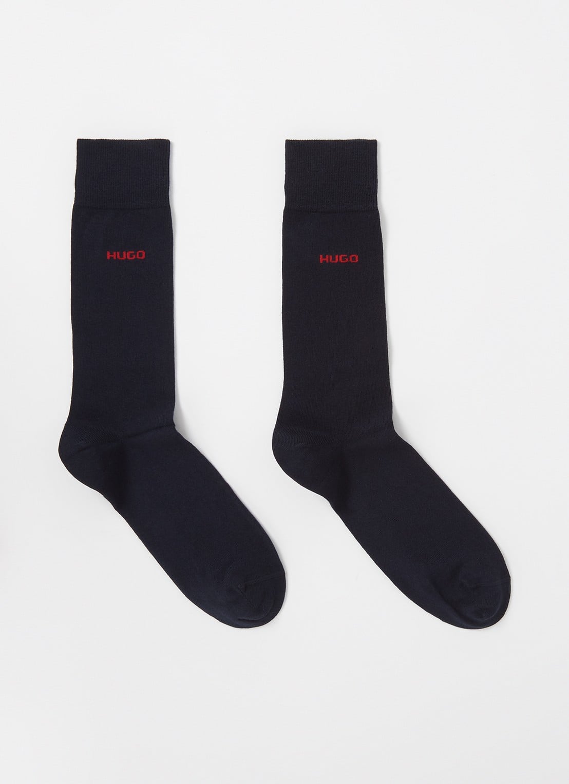 HUGO Set van twee paar sokken met normale lengte en logo - voorkant donkerblauw