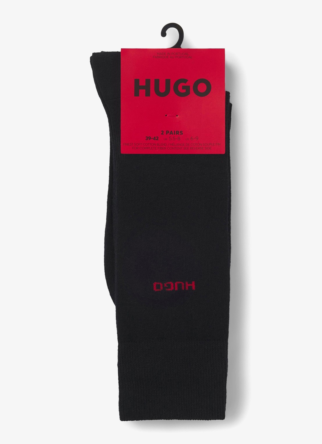 HUGO Set van twee paar sokken met normale lengte en logo - detail zwart