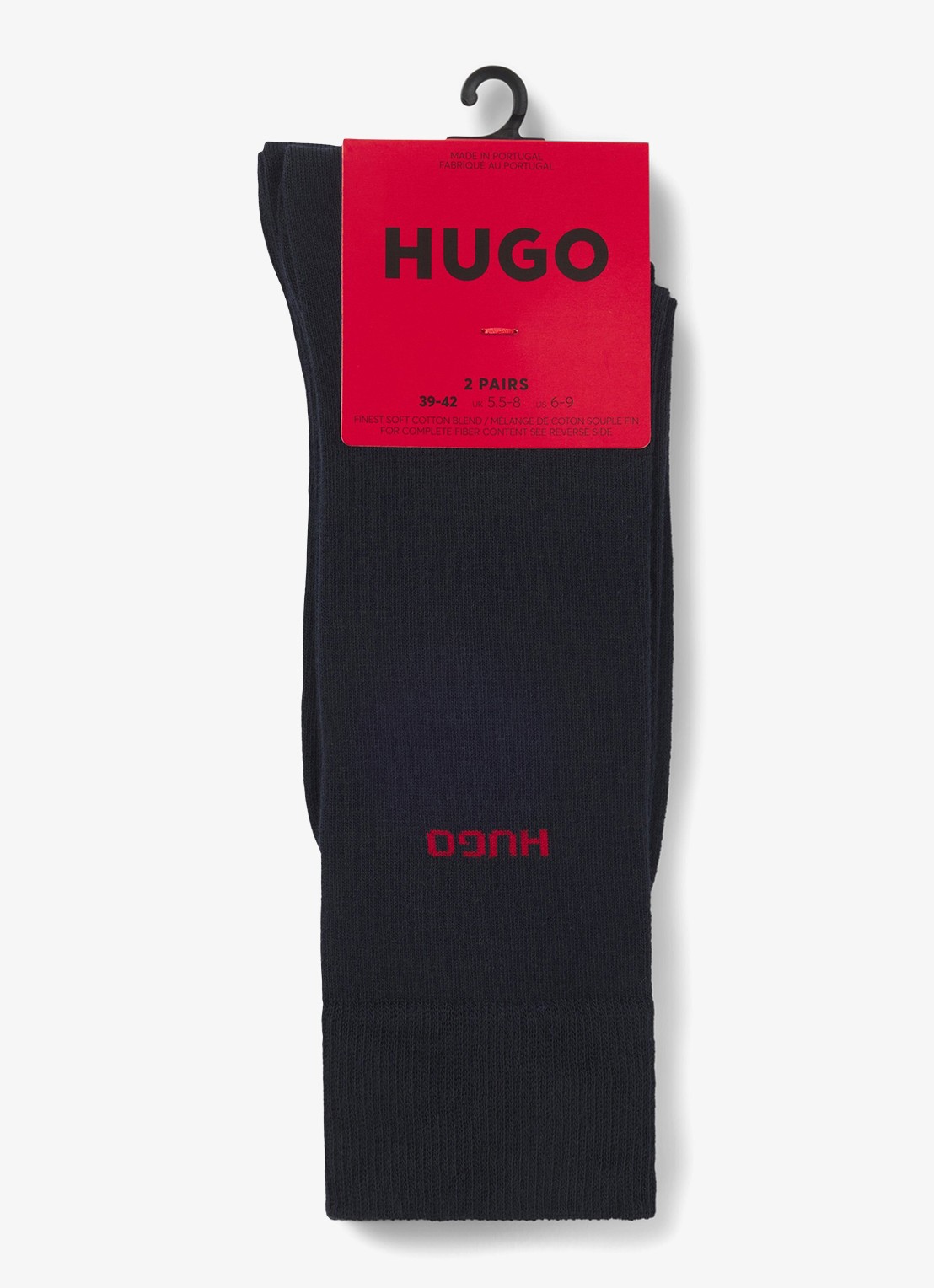 HUGO Set van twee paar sokken met normale lengte en logo - voorkant 2 donkerblauw