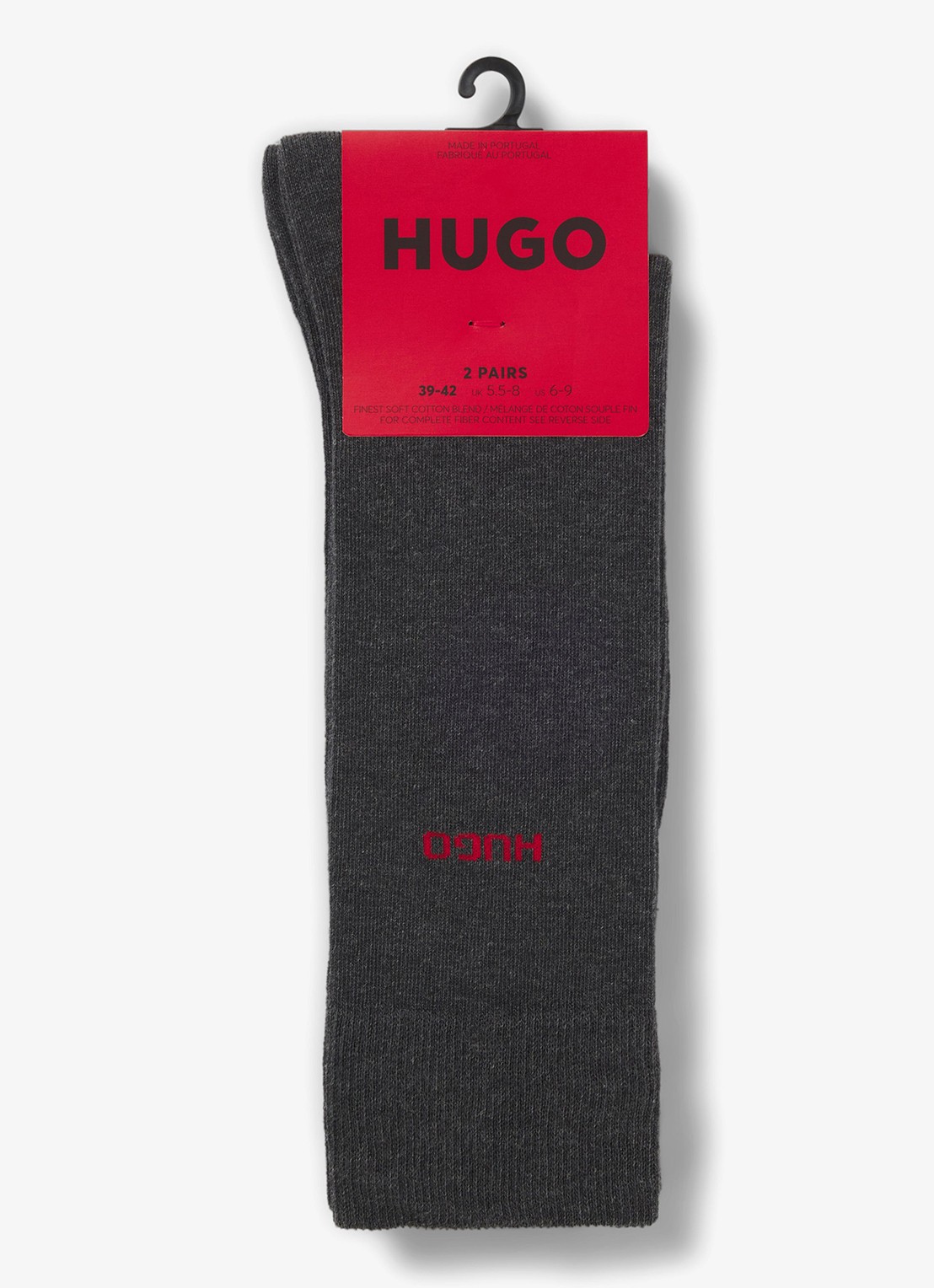 HUGO Set van twee paar sokken met normale lengte en logo - voorkant 2 antraciet