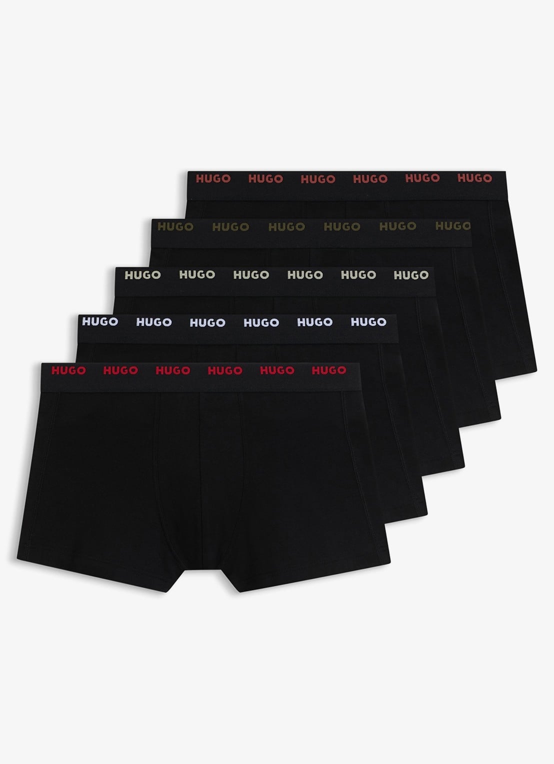HUGO Set van vijf korte boxershorts met logotailleband van stretchkatoen - voorkant charcoal-012