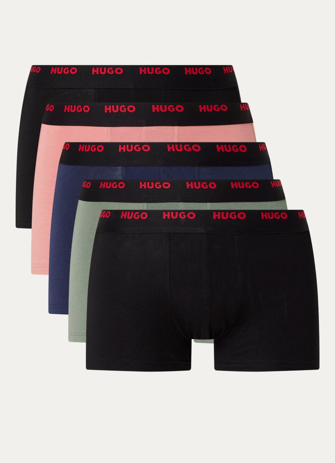 HUGO Set van vijf korte boxershorts met logotailleband van stretchkatoen - voorkant 3 donkerblauw