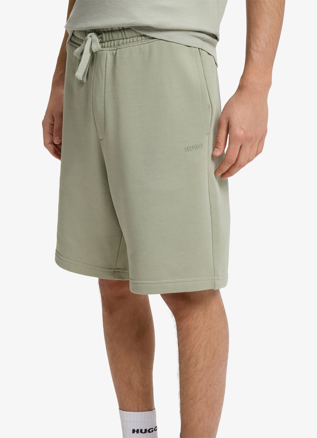 HUGO Short van katoenen sweatstof met logoprint - detail 5 light/pastel green-337 / groen