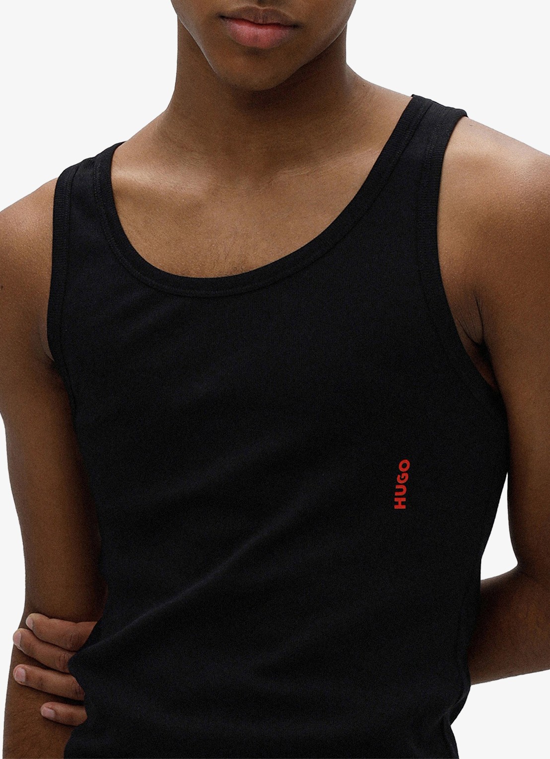 HUGO Singlet van katoen met logo in 2-pack - detail 3 zwart