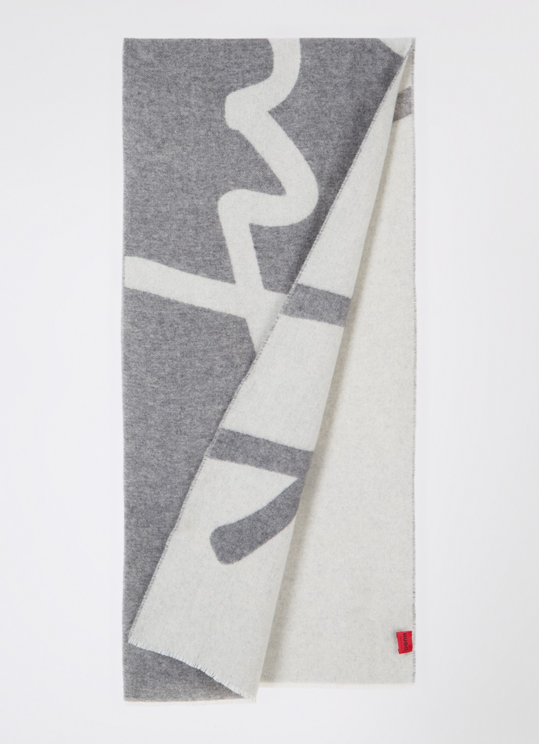 HUGO Sjaal in wolblend met logo 180 x 40 cm - detail 2 grijs