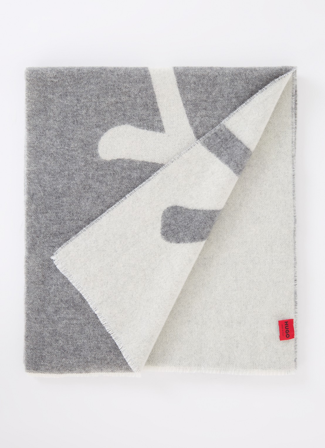 HUGO Sjaal in wolblend met logo 180 x 40 cm - voorkant grijs