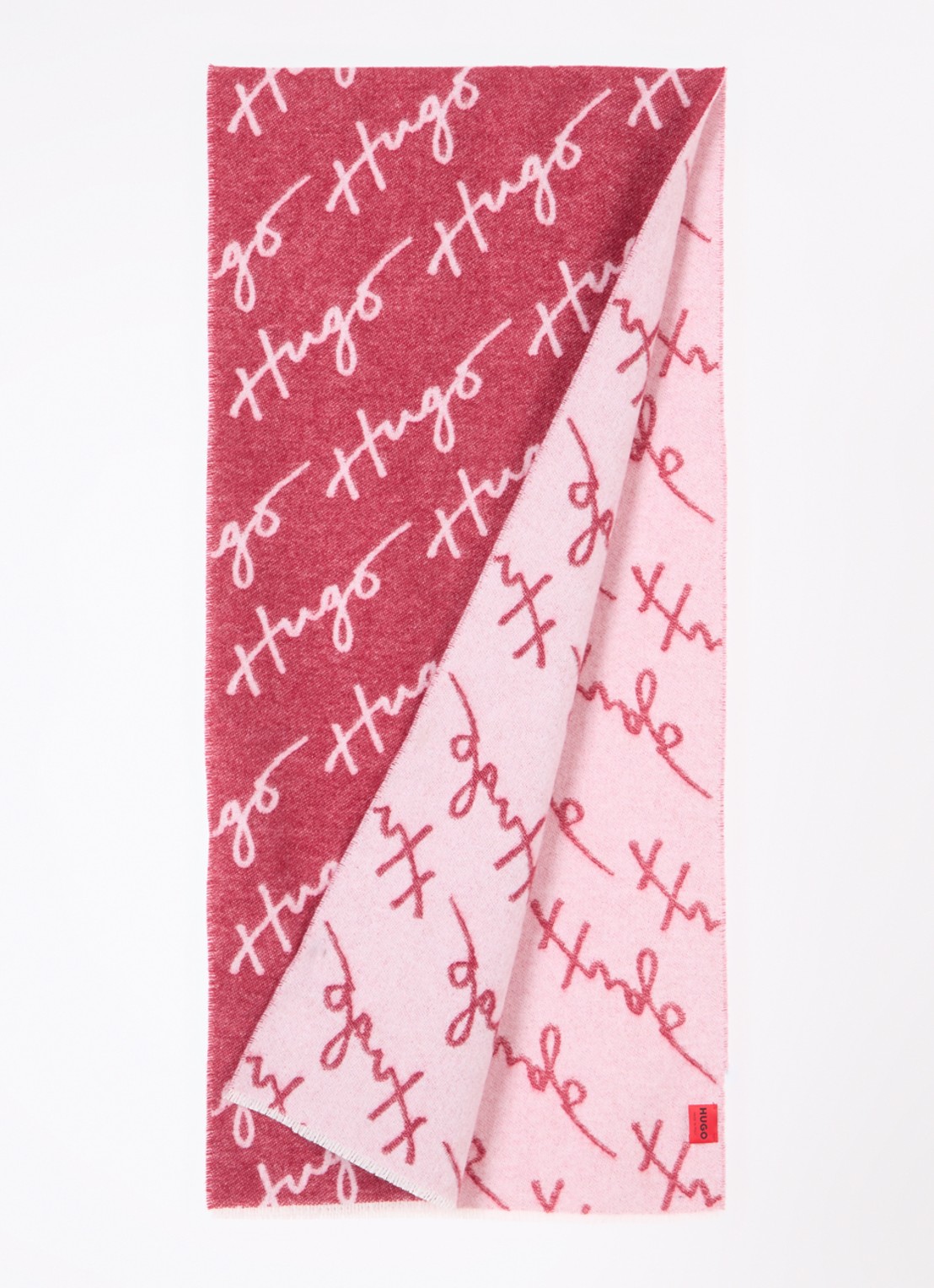 HUGO Sjaal in wolblend met logo 180 x 40 cm - detail rood