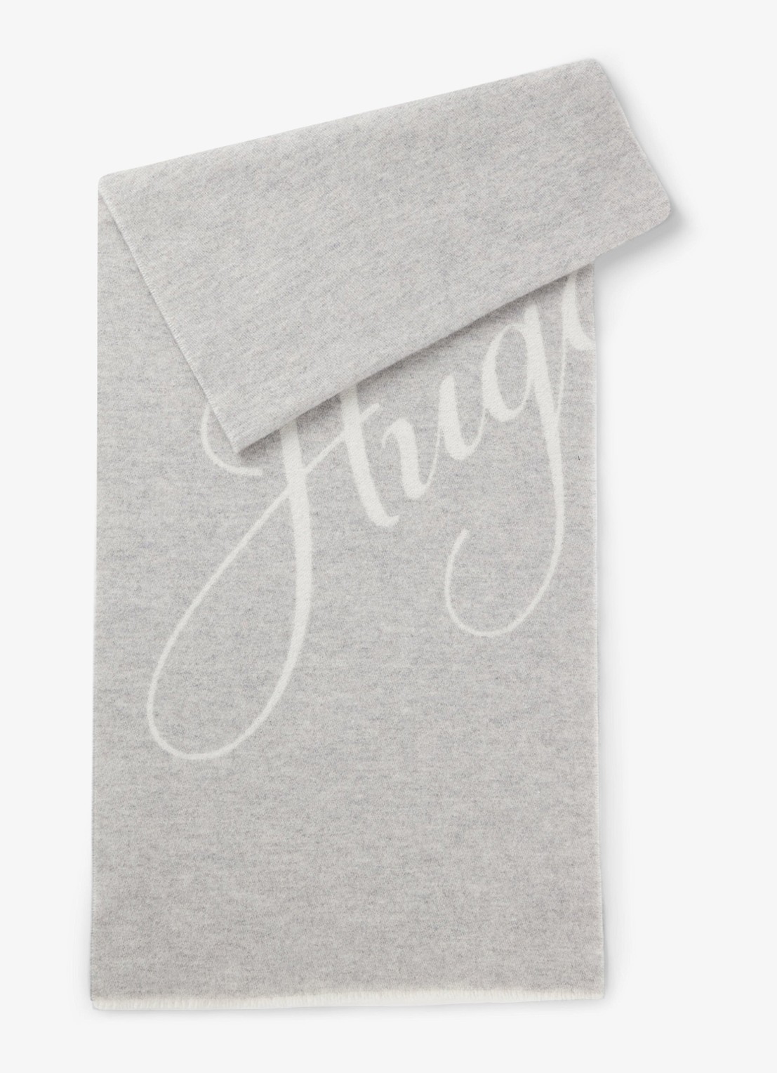 HUGO Sjaal in wolblend met logo 180 x 40 cm - voorkant open grey-097 / grijs