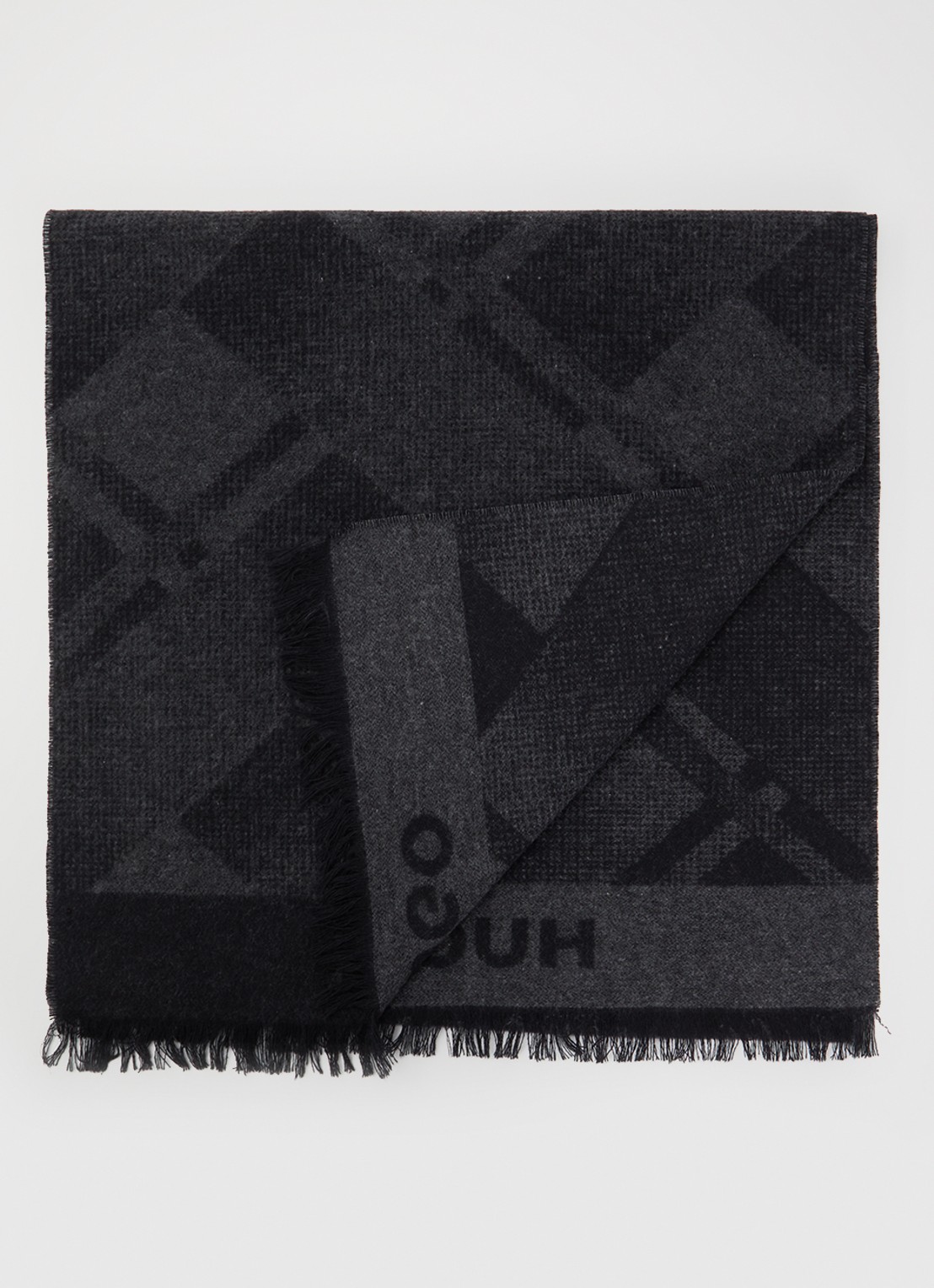 HUGO Sjaal met print 180 x 45 cm - voorkant zwart