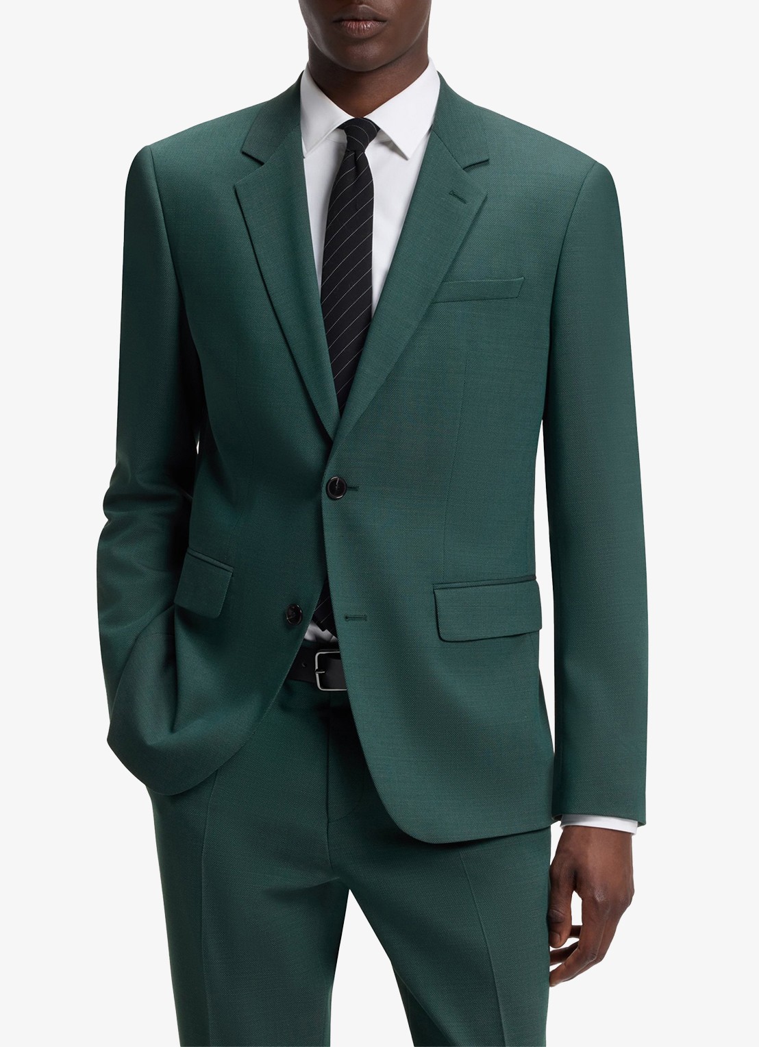 HUGO Slim fit 2-delig pak in wolblend - voorkant 3 donkergroen